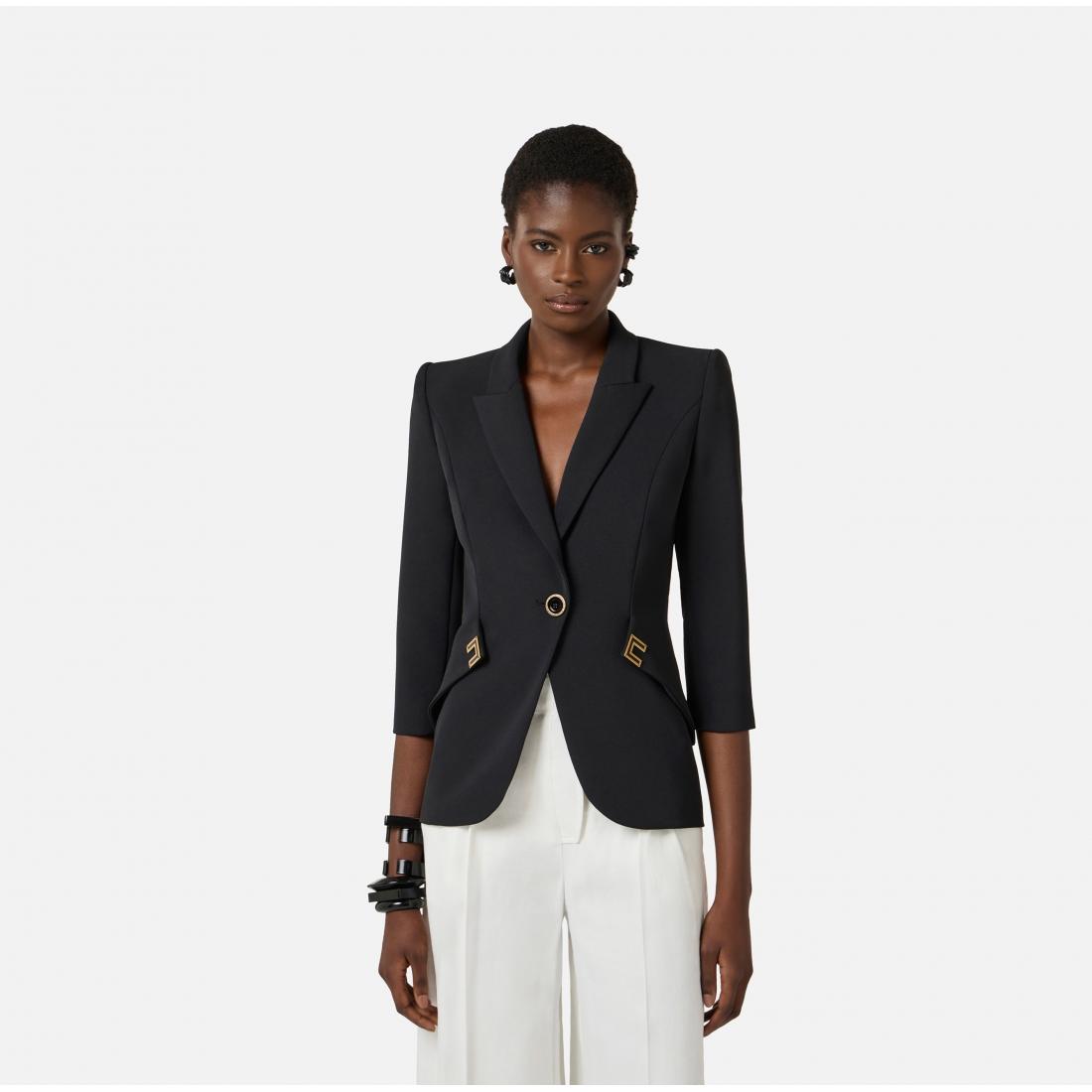 Giacca in doppio crêpe stretch con dettagli logo