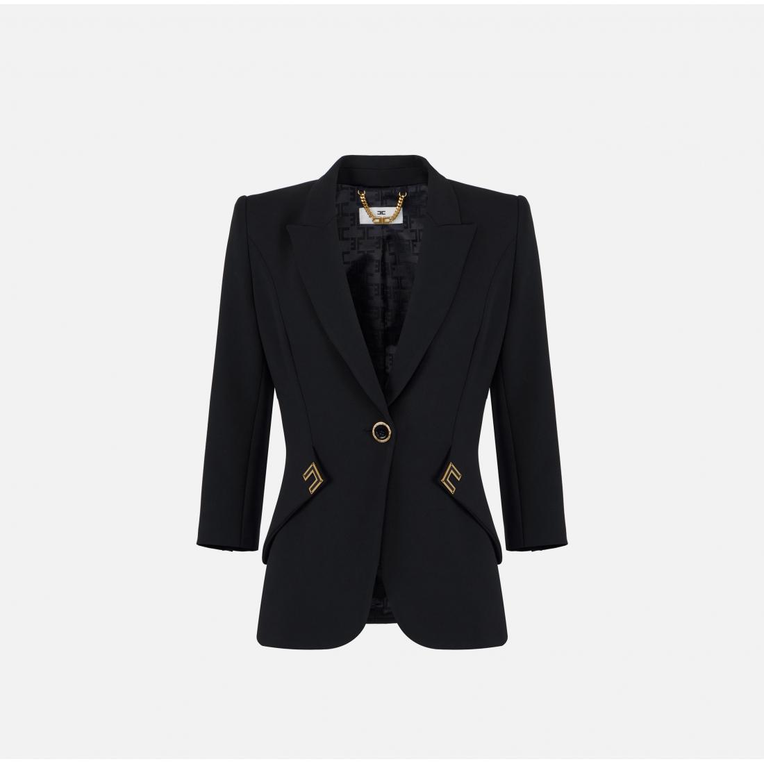 Giacca in doppio crêpe stretch con dettagli logo