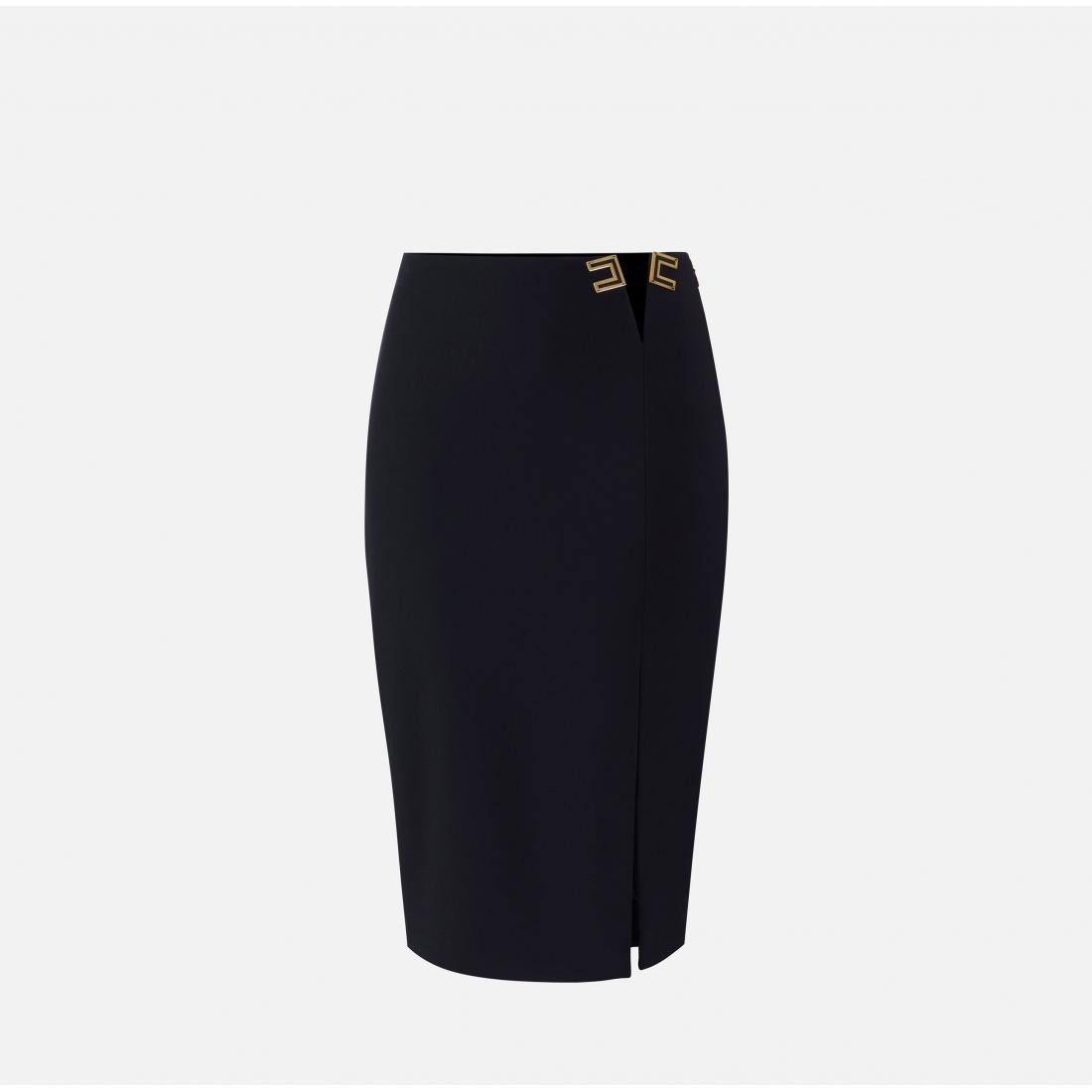 Gonna in doppio crêpe stretch con dettagli logo