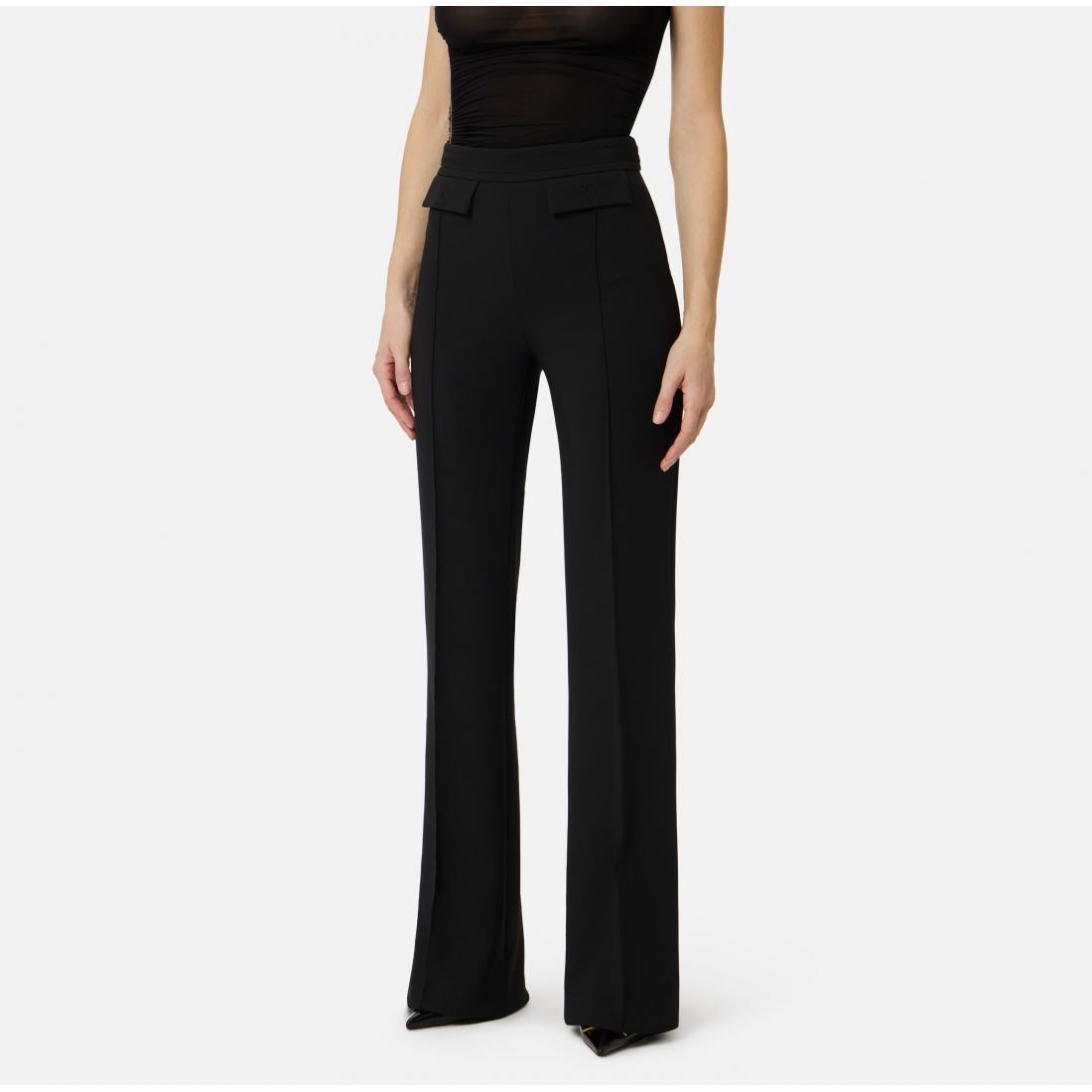 Pantaloni in doppio crêpe stretch con logo ricamato