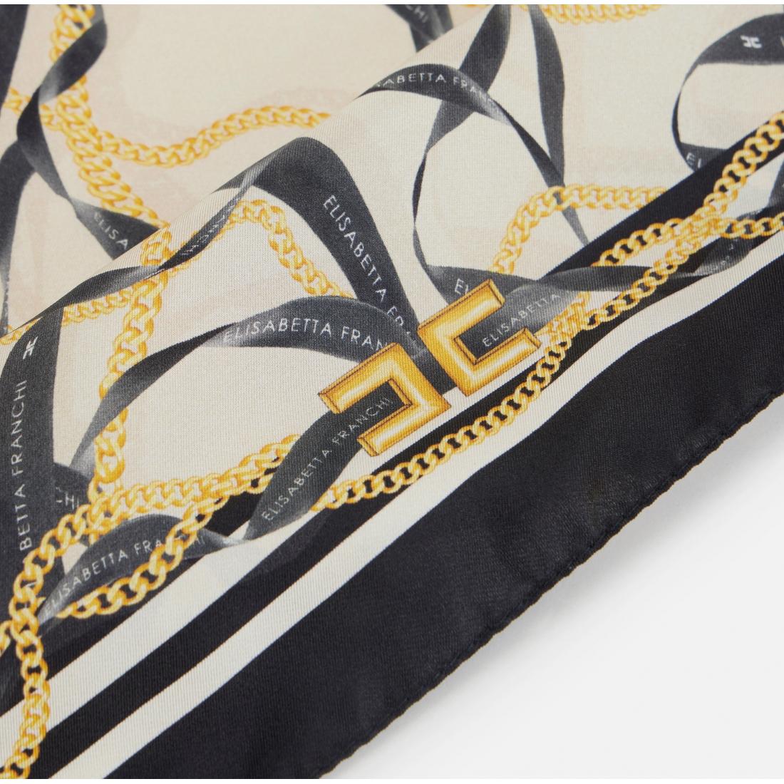 Foulard in twill di seta con stampa nastri e catene