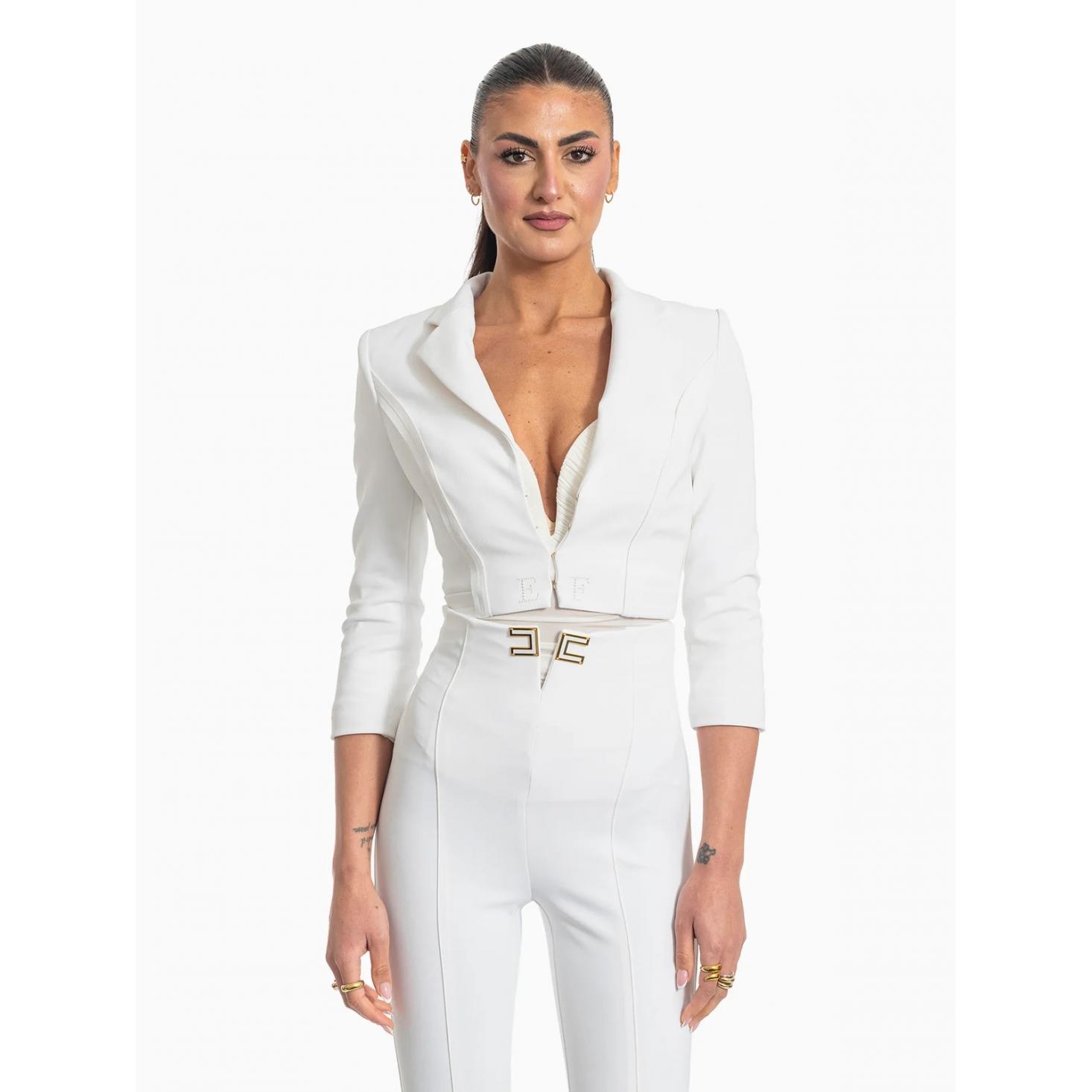 Giacca in doppio crêpe stretch con motivi a taglio vivo