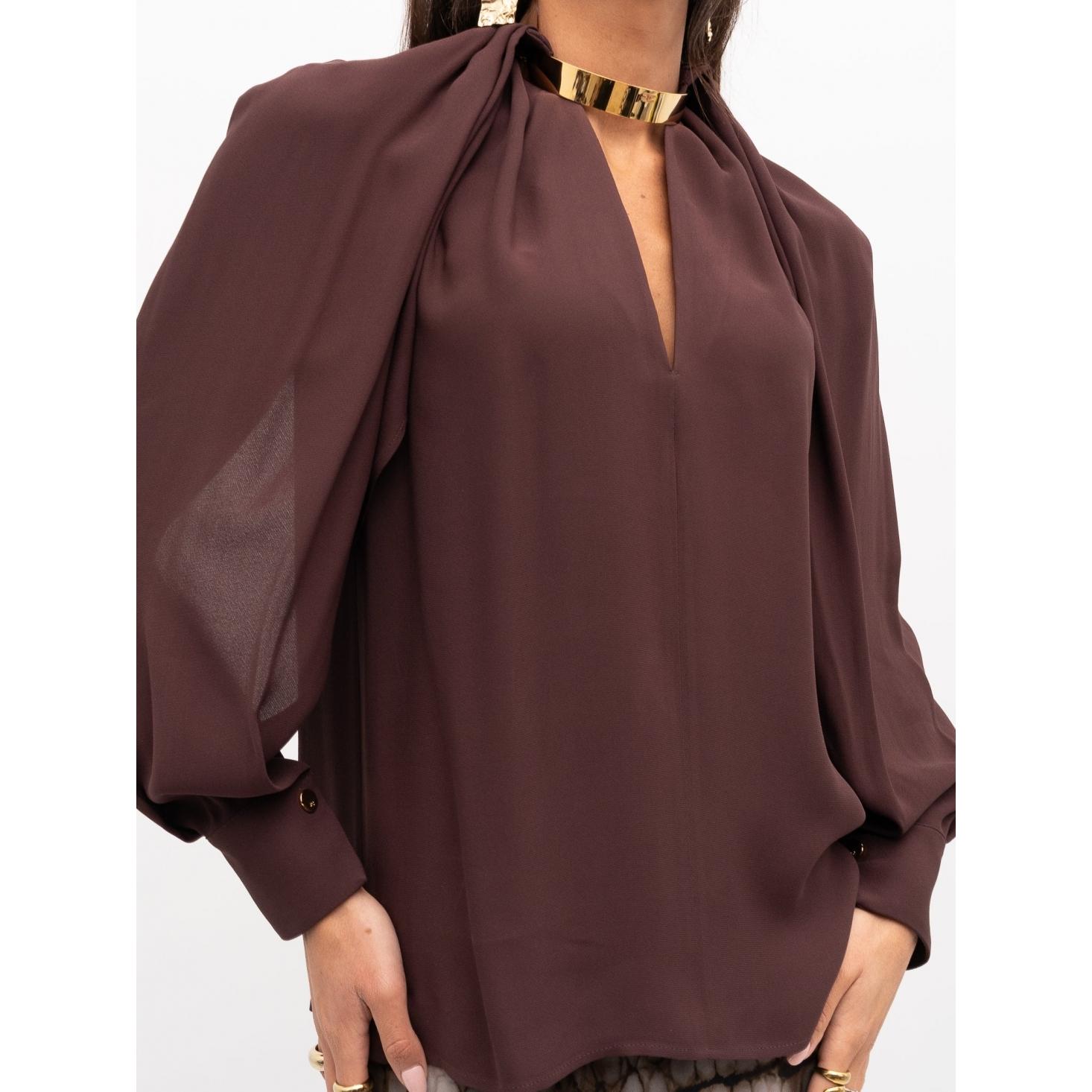 Blusa in georgette di viscosa con dettaglio gioiello