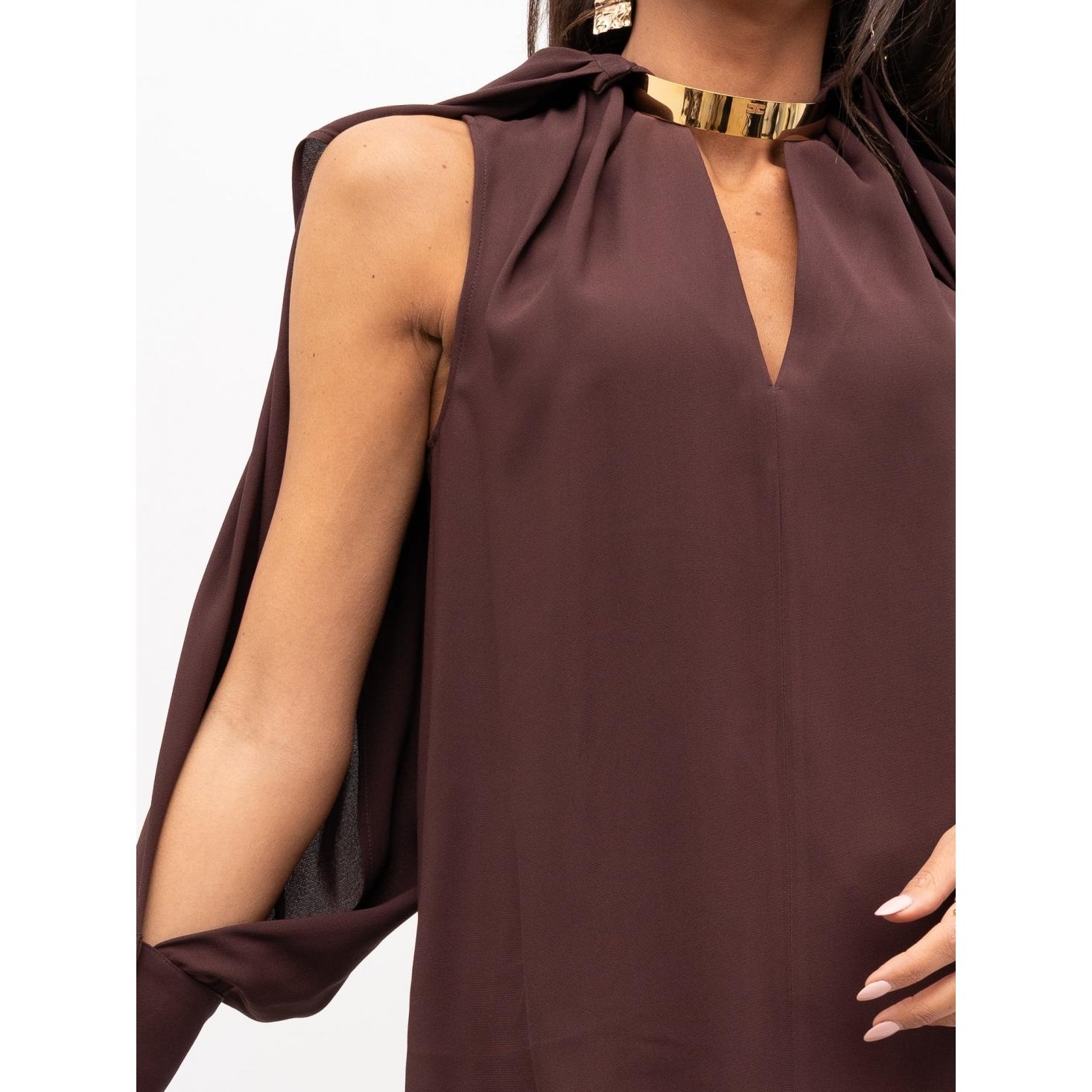 Blusa in georgette di viscosa con dettaglio gioiello