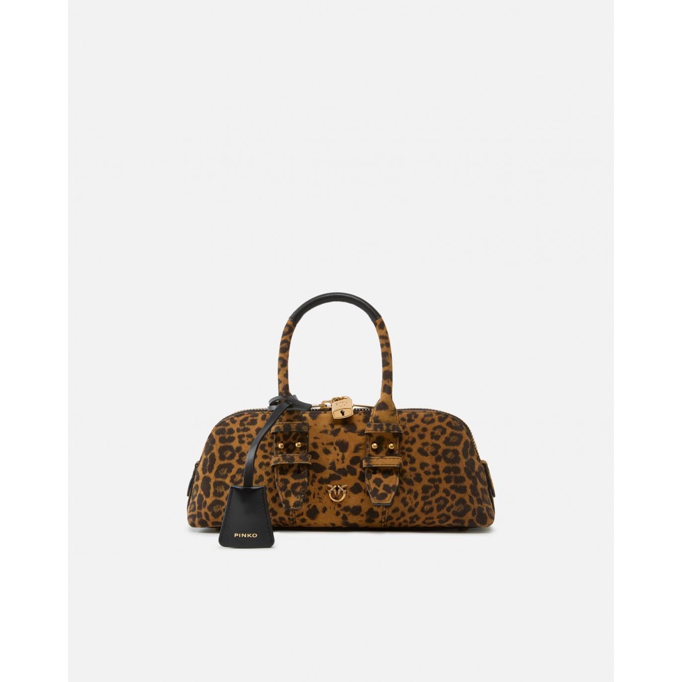 Borsa a mano in suede con stampa macula (BOWLING BAG HORIZONTAL)