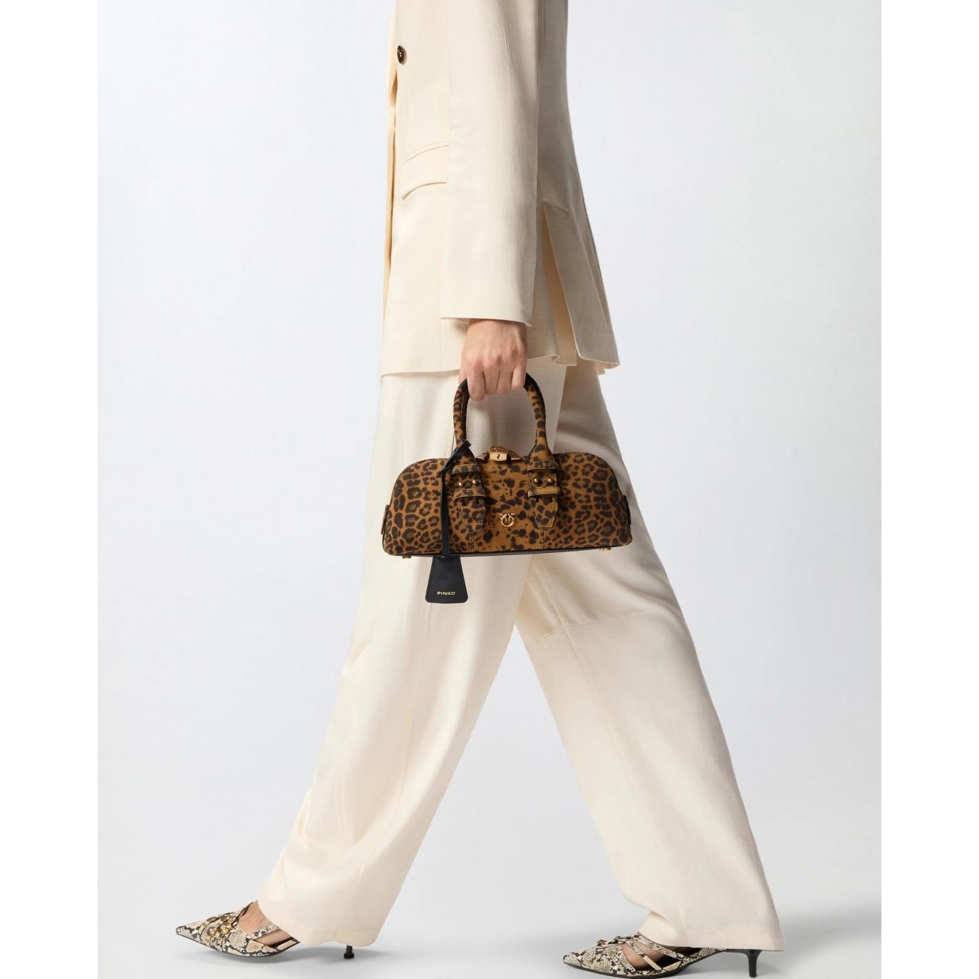 Borsa a mano in suede con stampa macula (BOWLING BAG HORIZONTAL)