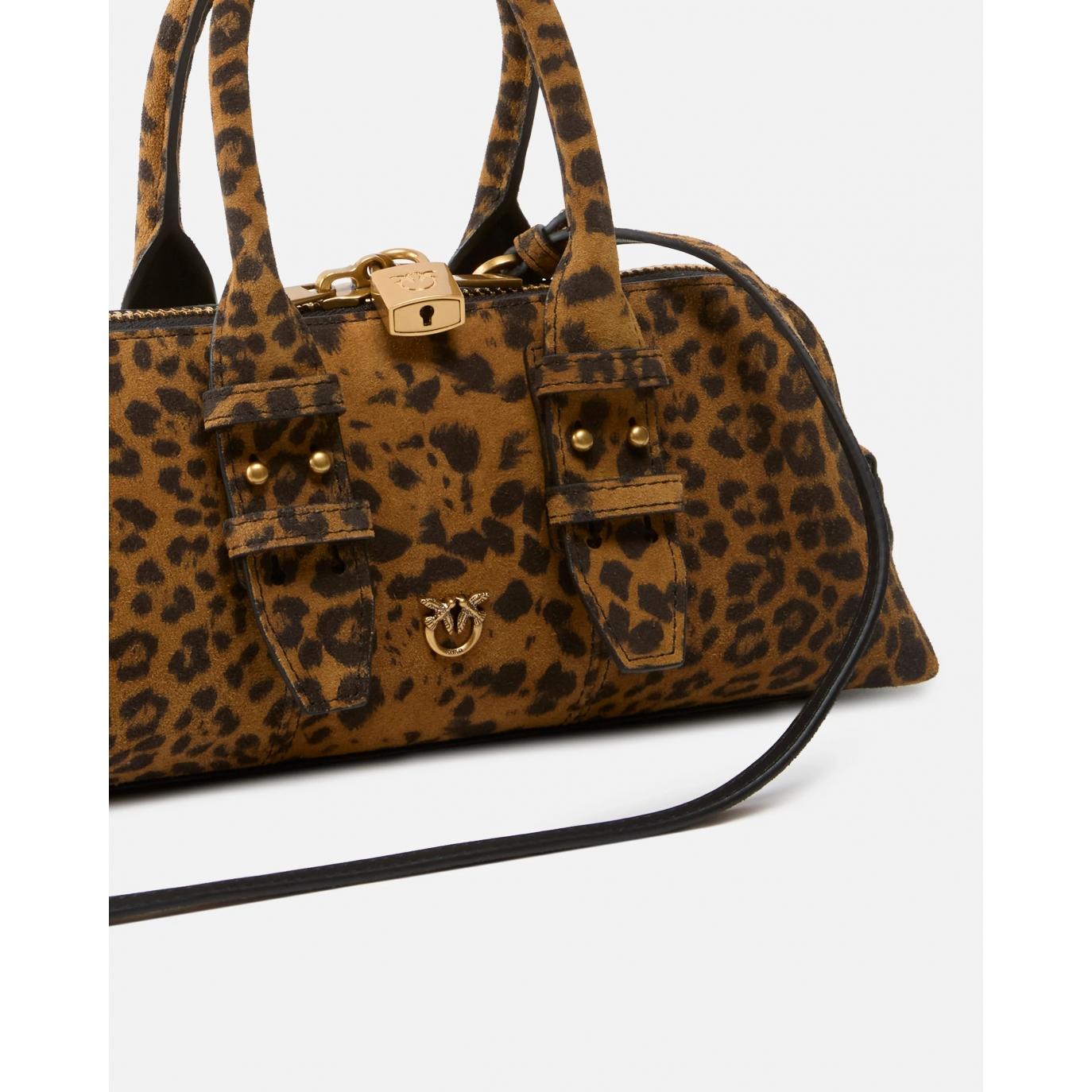 Borsa a mano in suede con stampa macula (BOWLING BAG HORIZONTAL)