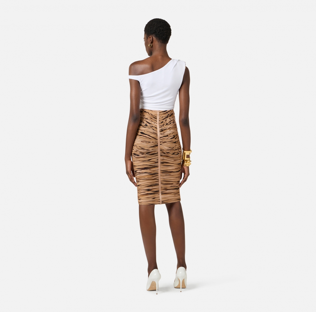 Gonna in jersey con stampa tigre