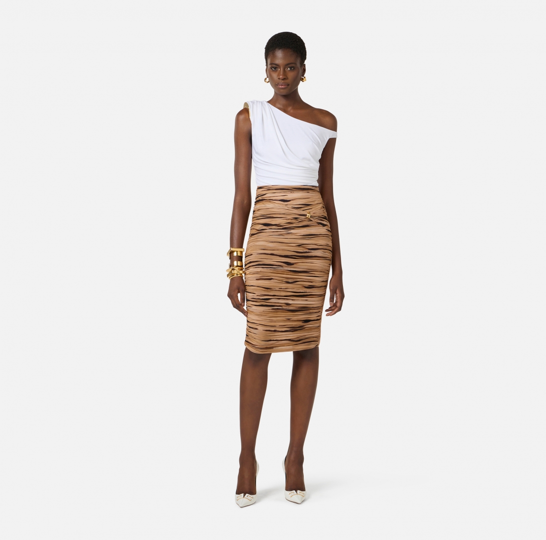 Gonna in jersey con stampa tigre