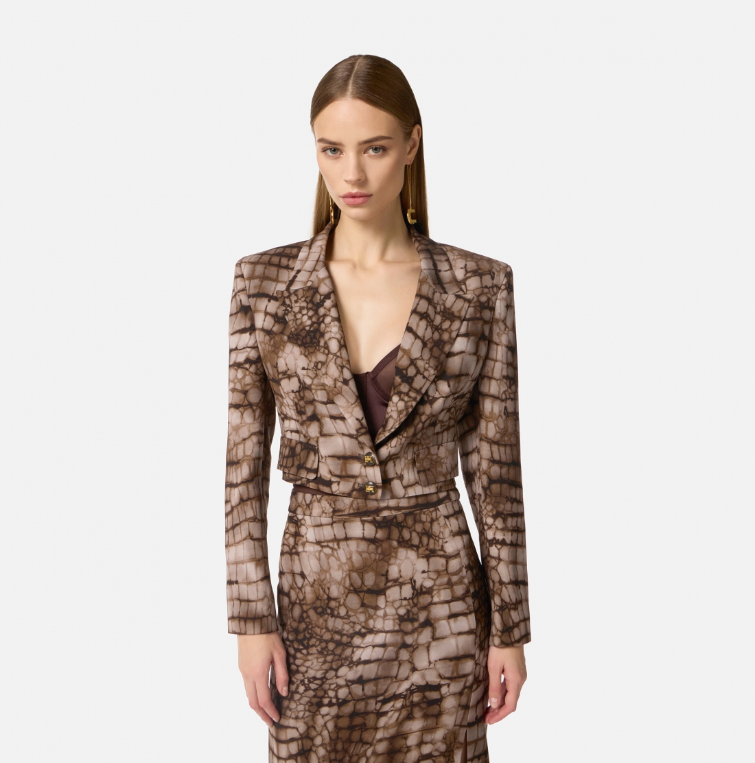 Giacca corta in crêpe con stampa alligatore