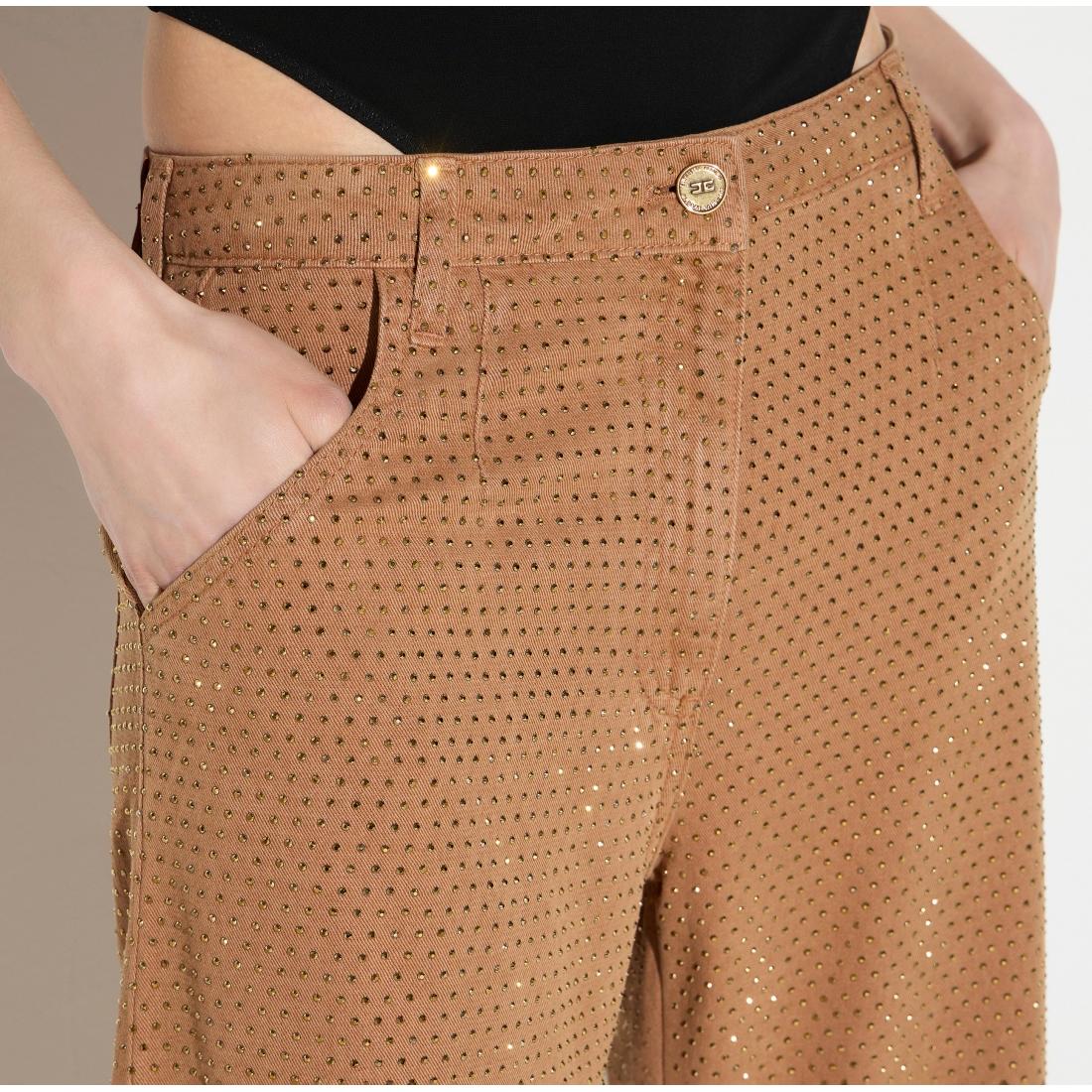 Jeans balloon in denim con strass
