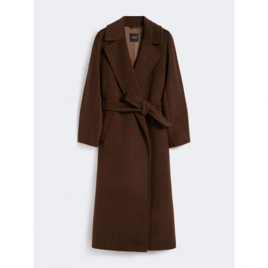 Cappotto lungo in lana e alpaca - CIOCCOLATO
